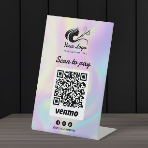 Signe De Table Logo de salon de coiffure holographique Venmo Scan