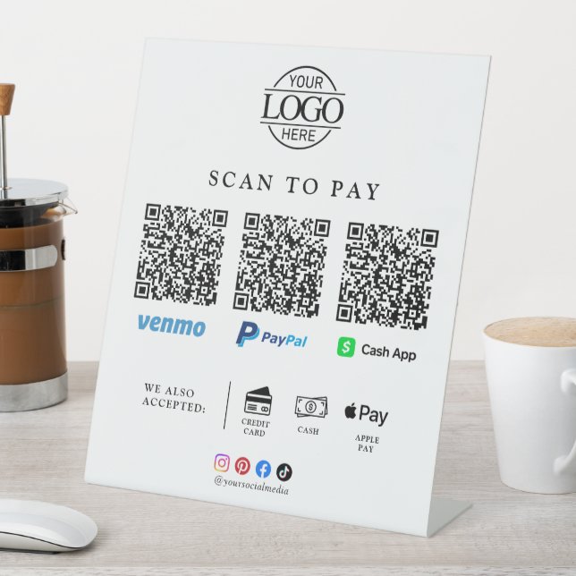 Signe De Table Logo de société moderne Code Qr de scan pour payer (In SItu)
