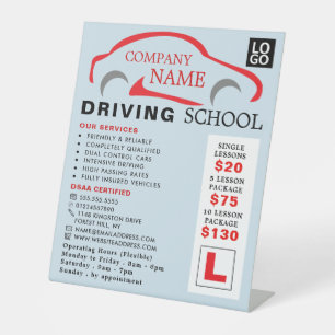 Signe De Table Logo de voiture rouge, école de conduite, instruct