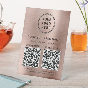 Signe De Table Logo d'entreprise 2 codes QR Rose Gold