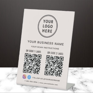 Signe De Table Logo d'entreprise 2 QR Codes médias sociaux rose