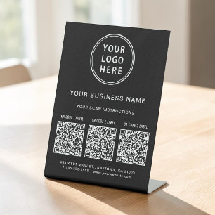 Signe De Table Logo d'entreprise 3 codes QR noir