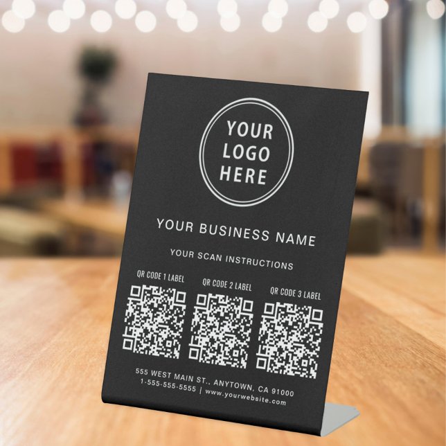 Signe De Table Logo d'entreprise 3 codes QR noir (Créateur téléchargé)