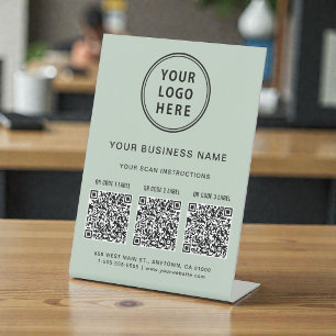 Signe De Table Logo d'entreprise 3 codes QR Vert sauge