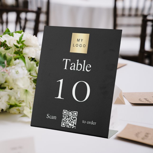 Signe De Table Logo d'entreprise blanc noir Numéro de table de co (Créateur téléchargé)