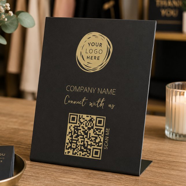 Signe De Table Logo d'entreprise Code QR Noir Moderne (Créateur téléchargé)