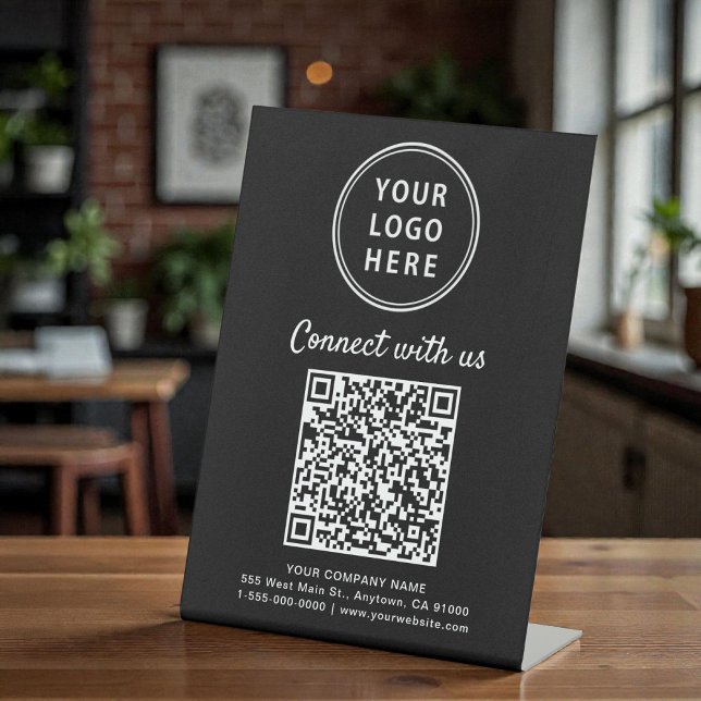 Signe De Table Logo d'entreprise Connectez-vous avec nous Créez v (Business Logo Connect With Us Create Your QR Code Pedestal Sign)