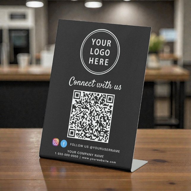 Signe De Table Logo d'entreprise Connectez-vous avec nous Créez v (Business Logo Connect With Us Create Your QR Code Pedestal Sign)