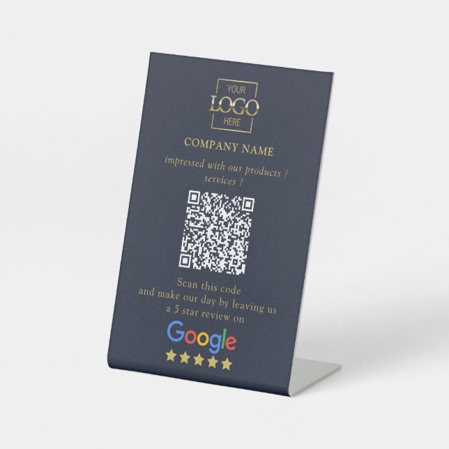 Signe De Table Logo d'entreprise de code QR de critiques Google p (Recto)