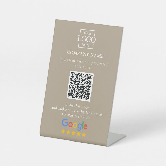 Signe De Table Logo d'entreprise de code QR de critiques Google p (Recto)