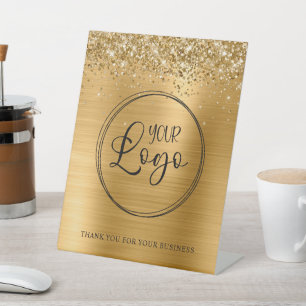 Signe De Table Logo d'entreprise Glittery Gold Foil