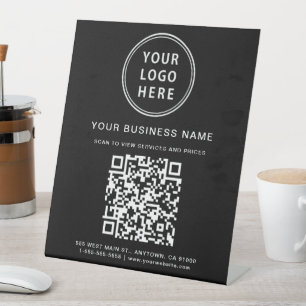 Signe De Table Logo d'entreprise moderne QR Code noir