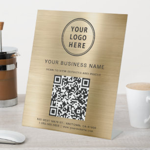 Signe De Table Logo d'entreprise moderne QR Code Or