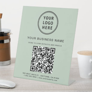 Signe De Table Logo d'entreprise moderne QR Code Sage Green