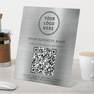 Signe De Table Logo d'entreprise moderne QR Code Silver