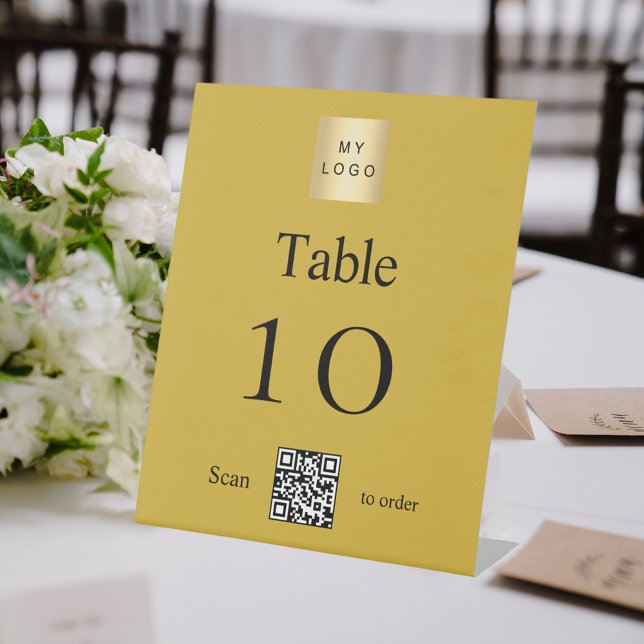 Signe De Table Logo d'entreprise noir or QR code numéro de table (Créateur téléchargé)