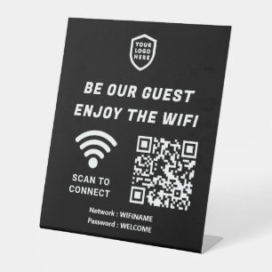 Signe De Table Logo d'entreprise noir QR Connect Wifi
