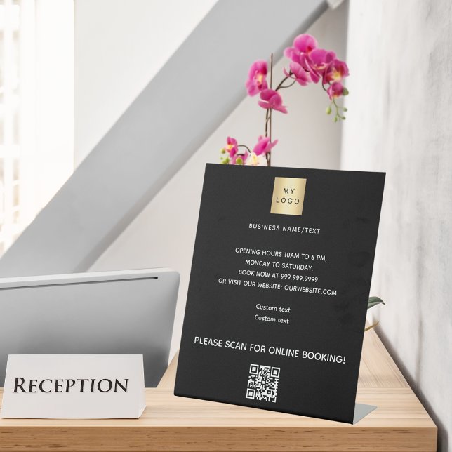 Signe De Table Logo d'entreprise noire code qr réservation en lig (Créateur téléchargé)
