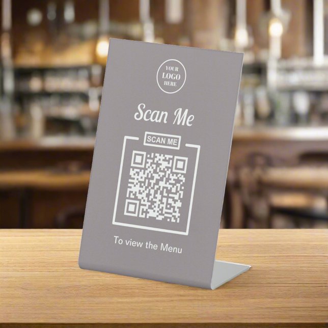 Signe De Table Logo d'entreprise personnalisé Code QR gris (Créateur téléchargé)