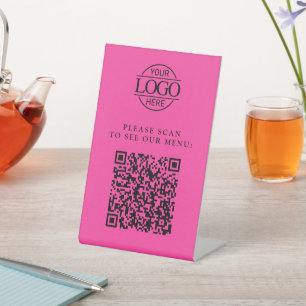 Signe De Table Logo d'entreprise personnalisé rose moderne Code Q