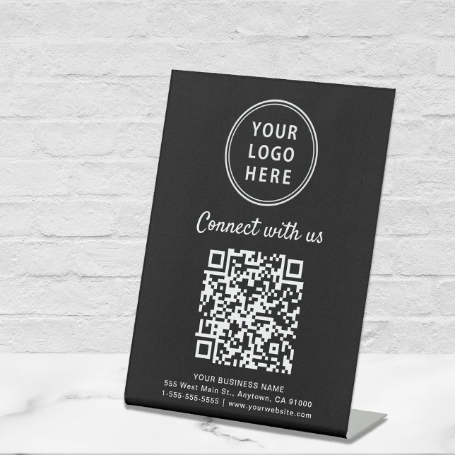 Signe De Table Logo d'entreprise QR Code Se Connecter Avec La Tab (A QR code sign to effortlessly connect your customers to your online platforms)
