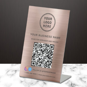 Signe De Table Logo d'entreprise QR Code Social Media Rose Gold