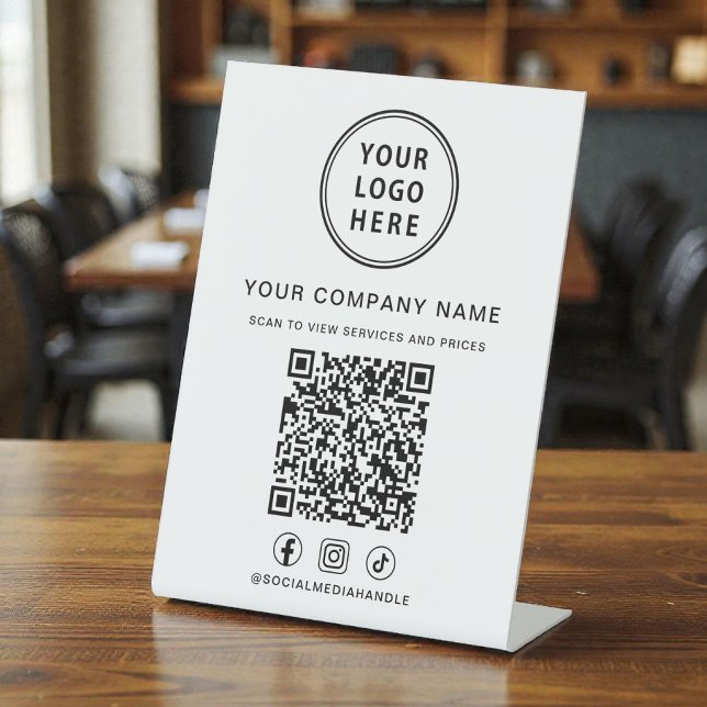 Signe De Table Logo d'entreprise Réseaux Sociaux Créez votre code (Business Logo Social Media Create Your QR Code Pedestal Sign)