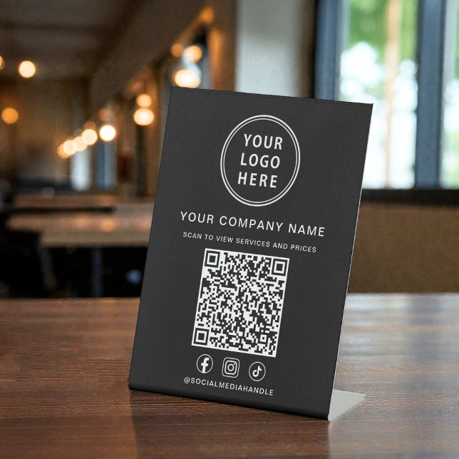 Signe De Table Logo d'entreprise Réseaux Sociaux Créez votre code (Business Logo Social Media Create Your QR Code Pedestal Sign)