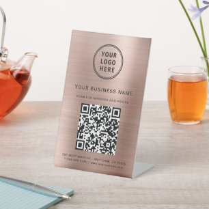 Signe De Table Logo d'entreprise Scan Me QR Code Rose Gold