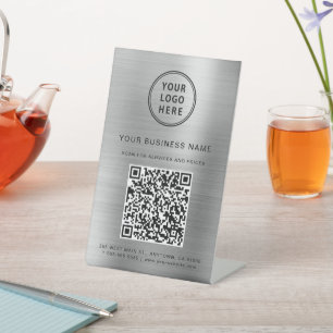 Signe De Table Logo d'entreprise Scan Me QR Code Silver
