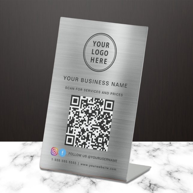 Signe De Table Logo d'entreprise Scannez-moi Code QR Réseaux soci (Créateur téléchargé)