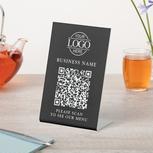 Signe De Table Logo d'entreprise simple Code QR Menu sans contact (In SItu)