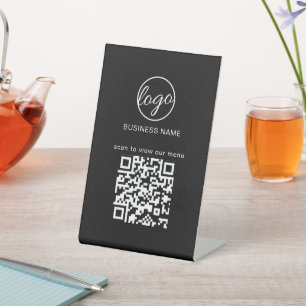 Signe De Table Logo d'entreprise simple Noir Code QR Menu Restaur
