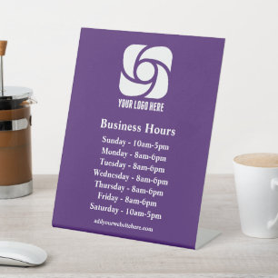 Signe De Table Logo d'entreprise violet personnalisé Heures d'ouv