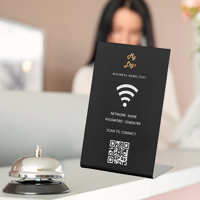 Signe De Table Logo d'entreprise Wifi code qr scan pour se connec (Créateur téléchargé)