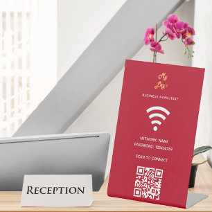 Signe De Table Logo d'entreprise Wifi rouge qr code scan pour se
