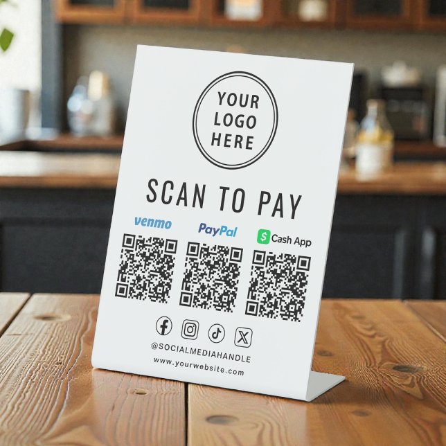 Signe De Table Logo des codes QR Scan to Pay Paypal Venmo CashApp (Créateur téléchargé)
