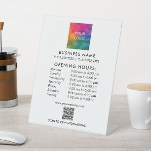 Signe De Table Logo des heures d'ouverture du code QR professionn