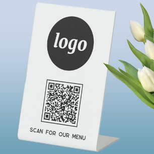 Signe De Table Logo du code QR Analyse d'entreprise pour le menu