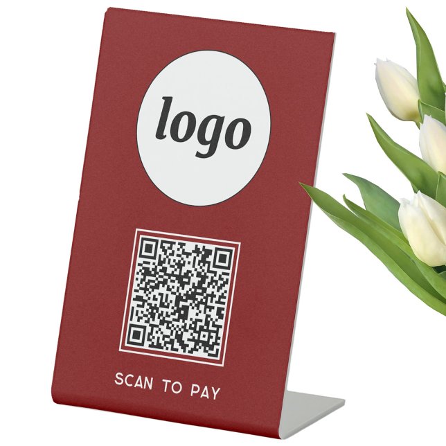 Signe De Table Logo du code QR Analyse d'entreprise pour payer le (Simple logo QR code with custom text business branding promotional scan to pay table pedestal sign)