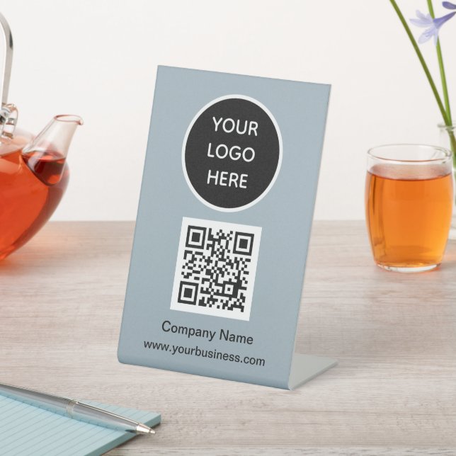 Signe De Table Logo du code QR Dusty Blue Business Scan me Websit (In SItu)