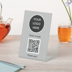 Signe De Table Logo du code QR Grey Business Scan me Website