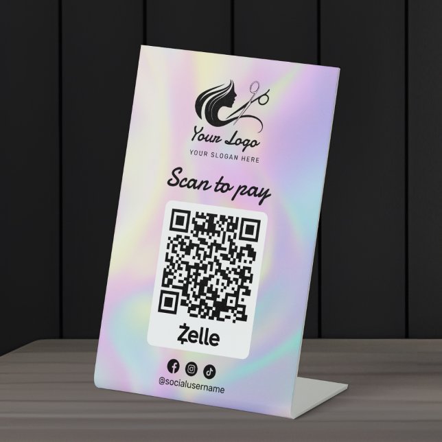 Signe De Table Logo du salon de coiffure holographique Zelle Scan (Créateur téléchargé)