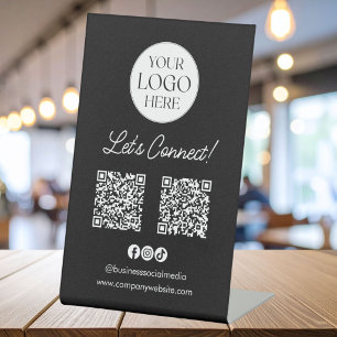 Signe De Table Logo Entreprise Réseaux Sociaux Code QR Noir Prése