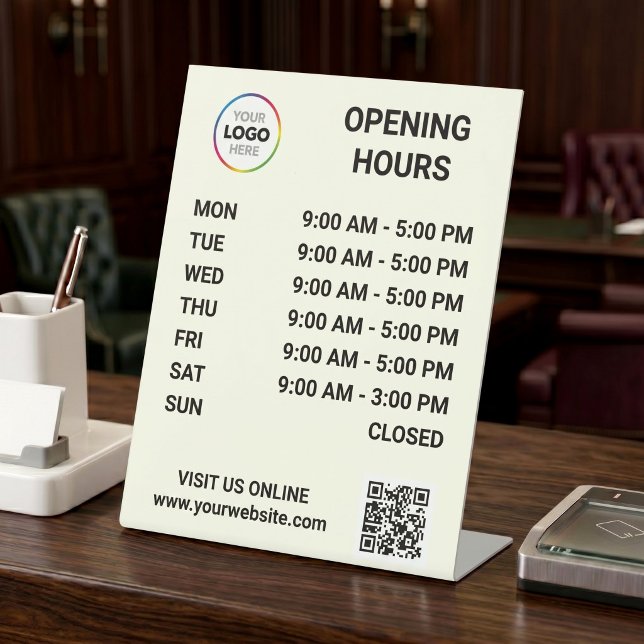 Signe De Table Logo et code QR personnalisés pour les heures d'ou (Créateur téléchargé)