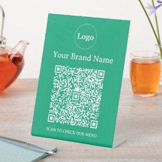 Signe De Table Logo et code QR personnalisés vert minimaliste pou