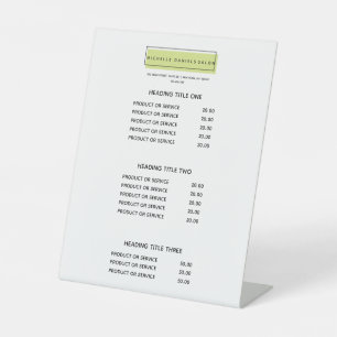 Signe De Table Logo féminin Vert Liste des prix du Spa de sal