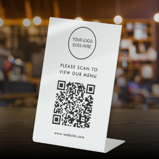 Signe De Table Logo Minimaliste Blanc Code QR Menu Sans Contact