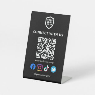 Signe De Table Logo moderne Code QR des médias sociaux noirs