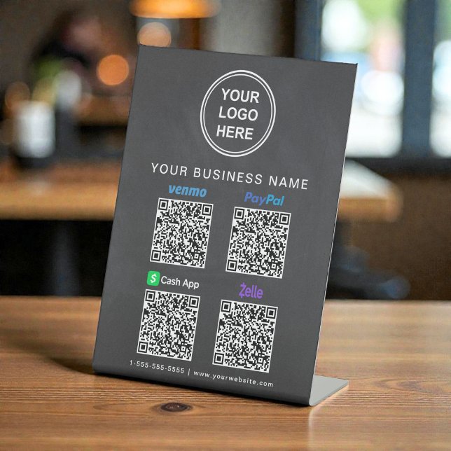 Signe De Table Logo Paypal Venmo CashApp Zelle Code QR Tableau No (Logo Paypal Venmo CashApp Zelle QR Code Chalkboard Pedestal Sign)